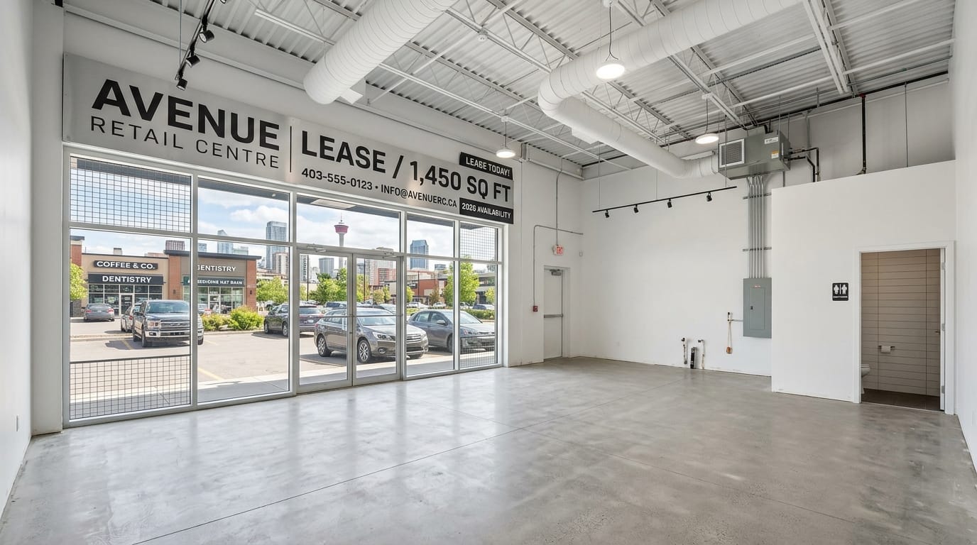 Calgary strip mall bay interior 2026